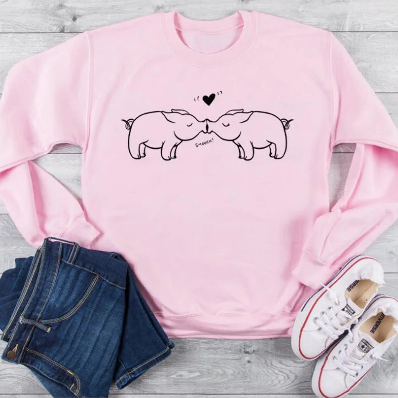Pig Kiss Графический свитшот для женщин подарок на день Святого Валентина Осенние Топы с длинными рукавами Kawaii Толстовка Vegan Джемпер Пуловер дропшиппинг
