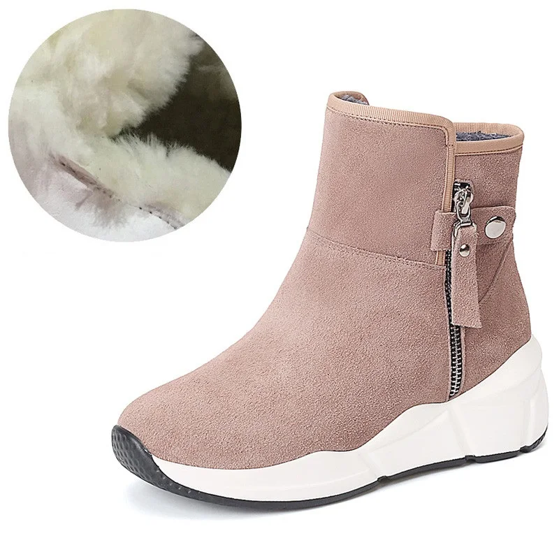 ASUMER new suede leather wool boots round toe ladies ankle boots casual flat with keep warm winter sonw boots women