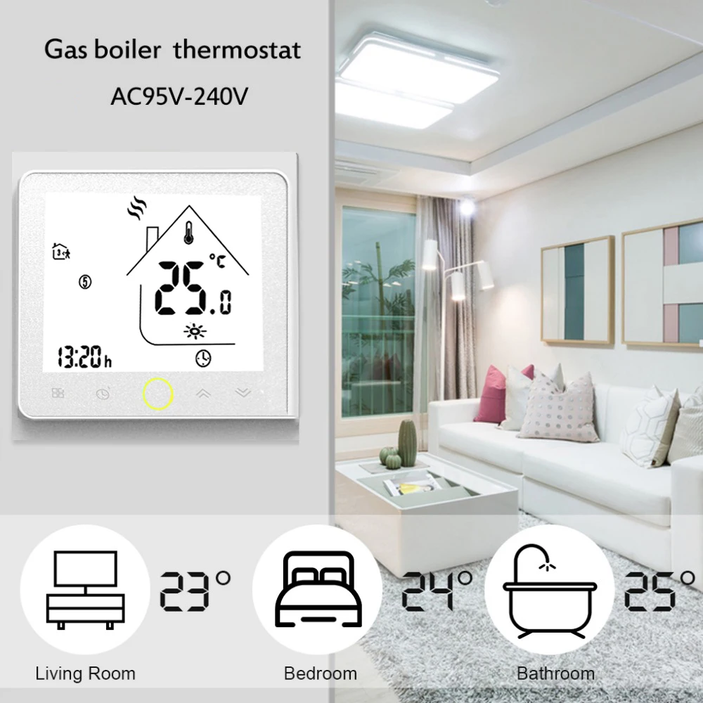 

Gas Boiler Wifi Thermostat NTC Sensor Temperature Controller LCD Display Touch Screen Thermostat MODBUS Communication 3A