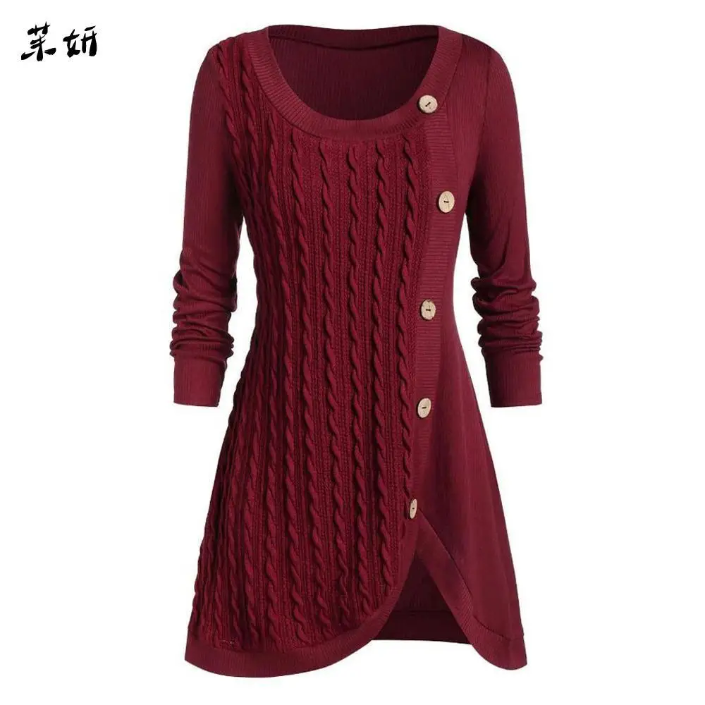Size Plus Women Clothing Long Irregular Sweater Female Hedging Round Neck Bottoming Sleeves Knit Pullovers Dress | Женская одежда
