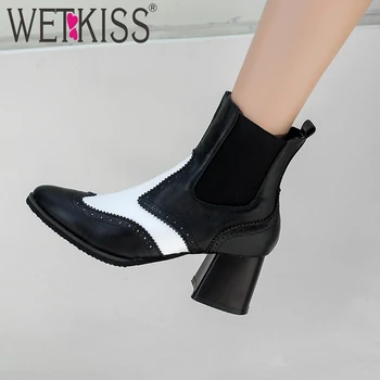

WETKISS Non Slip Snakeskin Boot Pointed Toe Thick Heel Shoes Elastic Band Platform Lady Bootie Fashion Casual Women Chelsea Boot