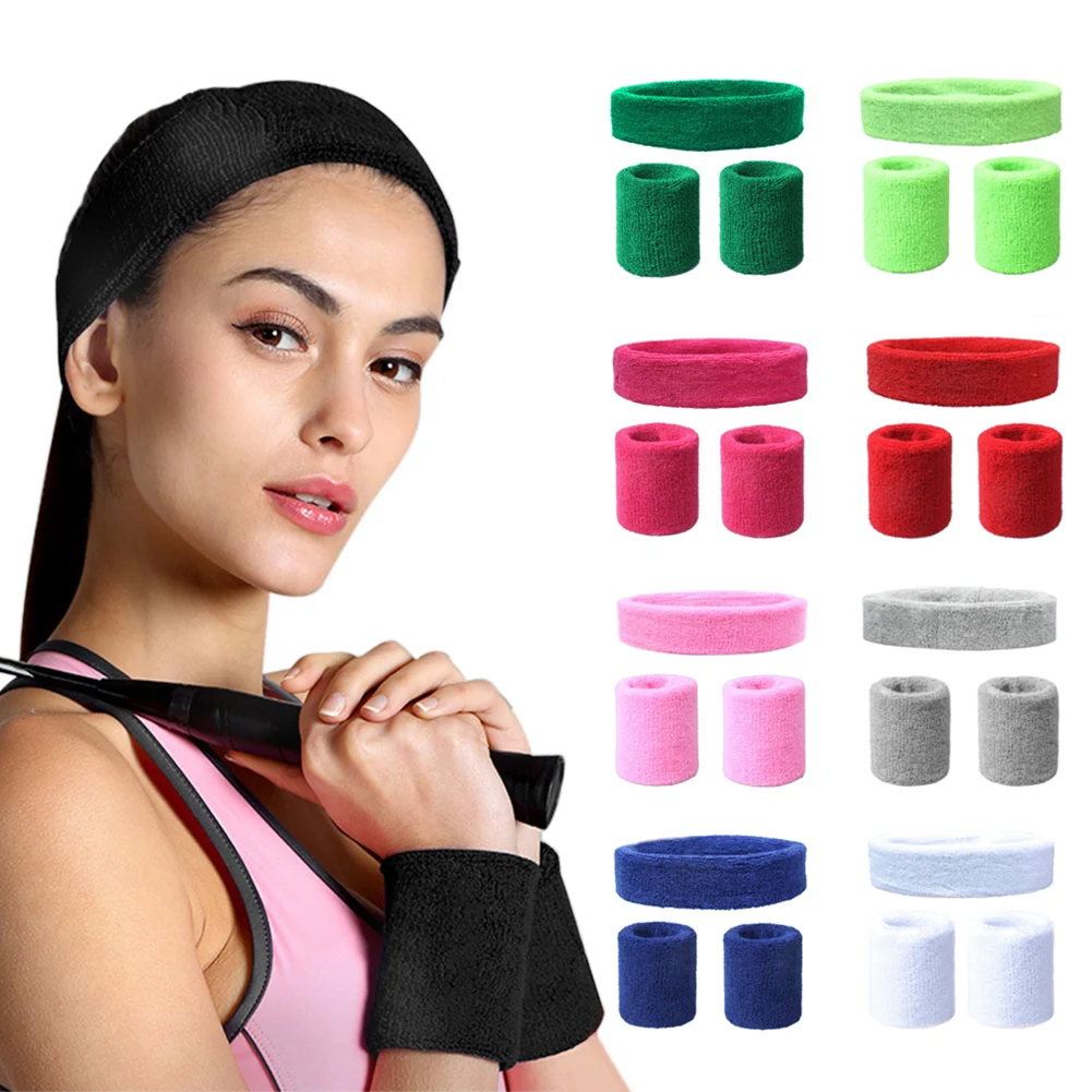3pcs Sports Sweat Absorbent Breathable Wristband Headband Fitness