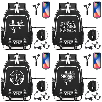 

Stranger Things Printed USB Headphone Jack Boy Girl Kids School bag Women Bagpack Canvas Men Backpack Packsack Bookbag