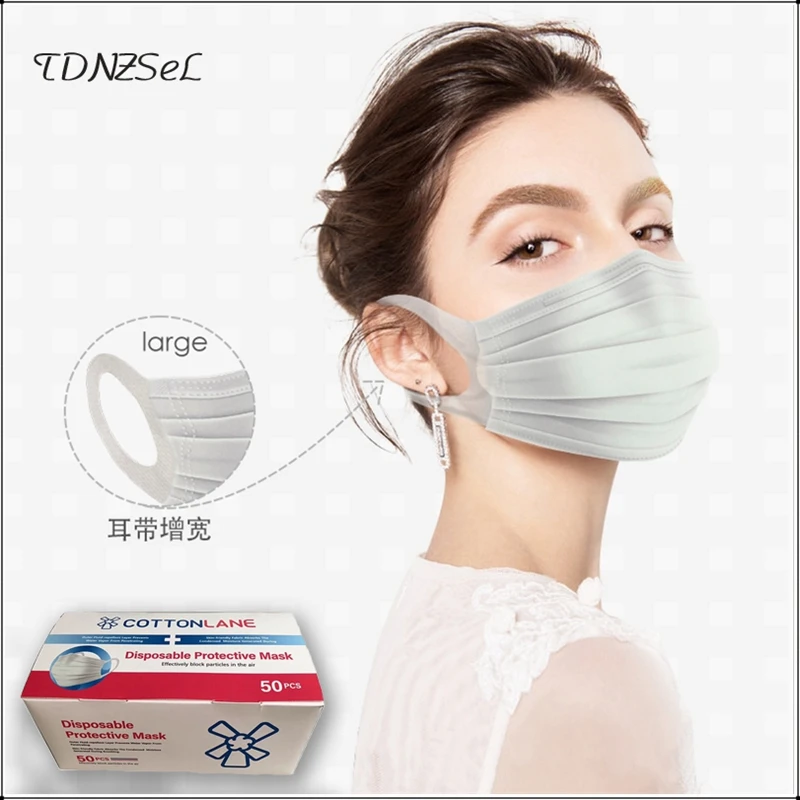

Adult Men Women Covid-19 Disposable Protective Mask Solid Color White 20 pcs Masks Big Size Dust Antiviral 50 pcs Mouth Mask