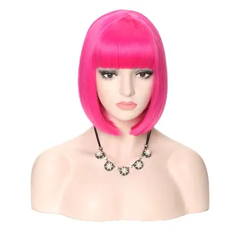 

Short 12 Inches Bob Wigs Synthetic Hair With Bangs For Woman Soft Colorful Natural Daily Cosplay Party Hairstyle-Wig BY117