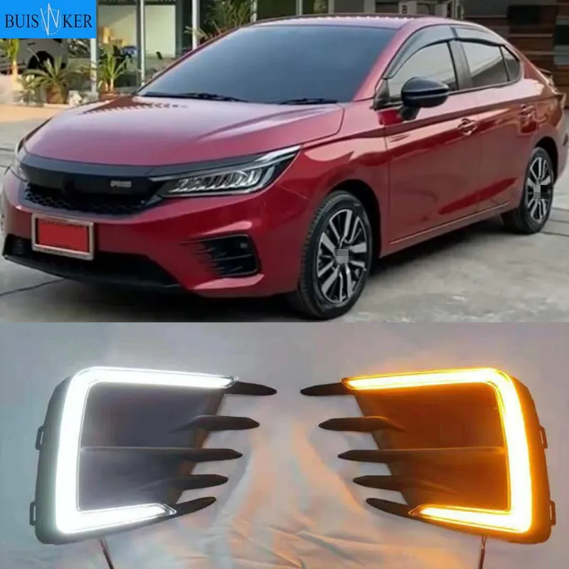 

Светодиодные дневные ходовые огни для Honda City 2020 RS, турбо желтое реле сигнала поворота, водонепроницаемые, 12 В, DRL, противотуманные фары, украшение
