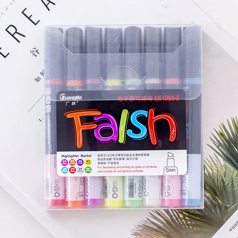 

8 PCS Set Liquid Chalk Marker Pens Erasable Multi Colored Highlighters LED Writing Board Glass Window Art 8 Colours Marker Pens