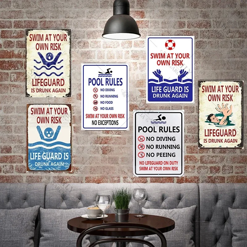 thumbnail image 2 of Swimming Pool Rules Tin Sign Durable Metal Signs Vintage Hanging Plaque 2 of 12