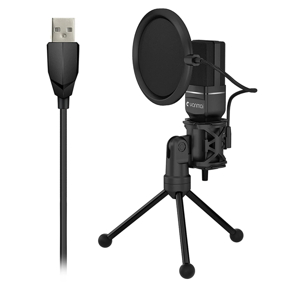 USB Microphone Mic With Stand Tripod Audio Recording For Computer PC Phone Desktop Computer Game Recording Condenser Microphone
