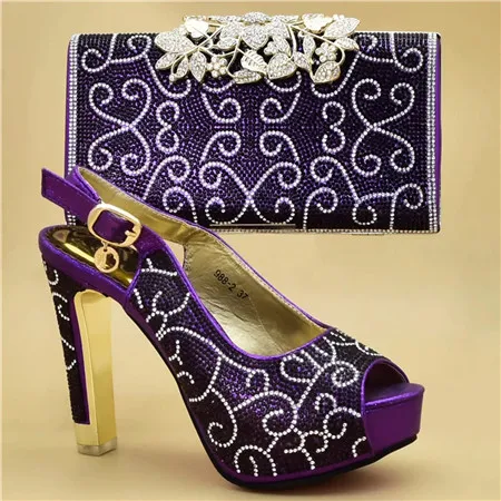 Модный комплект из обуви и сумки в африканском стиле; итальянская обувь на каблуке с сумочкой в комплекте; Высококачественная женская свадебная обувь и сумка для вечеринок - Цвет: Фиолетовый