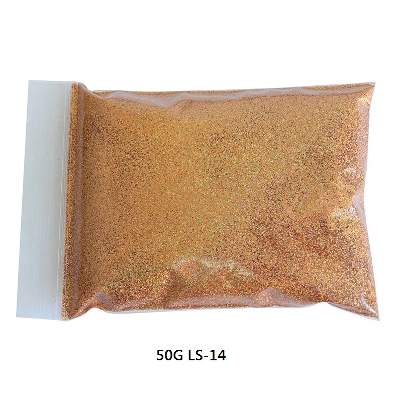 50G LS-14 50 г голографический блестящий для ногтей порошок лазер серебряное золото пыль блестки Шестигранная форма УФ Гель-лак Маникюр для дизайна ногтей украшения - Цвет: 50G LS-14