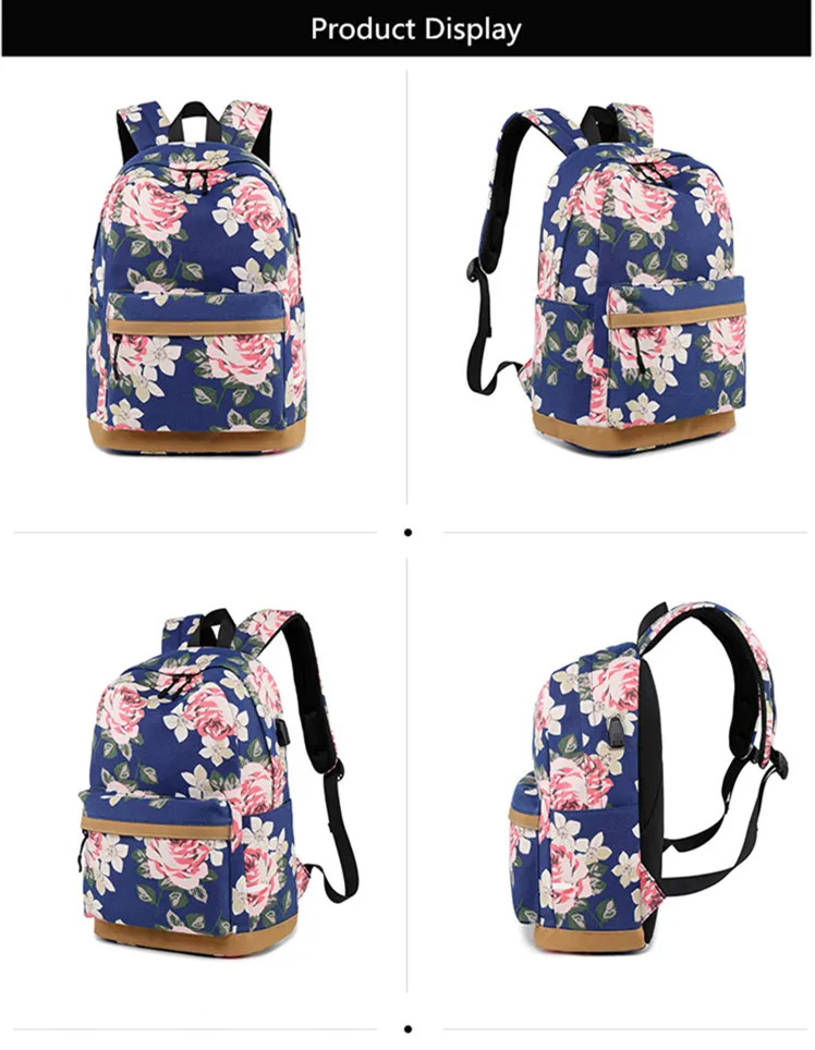 FengDong 3 шт./компл. цветок в Корейском стиле холст детский школьный рюкзак цветочный Книга Сумка Набор школьные сумки для девочек-подростков рюкзак