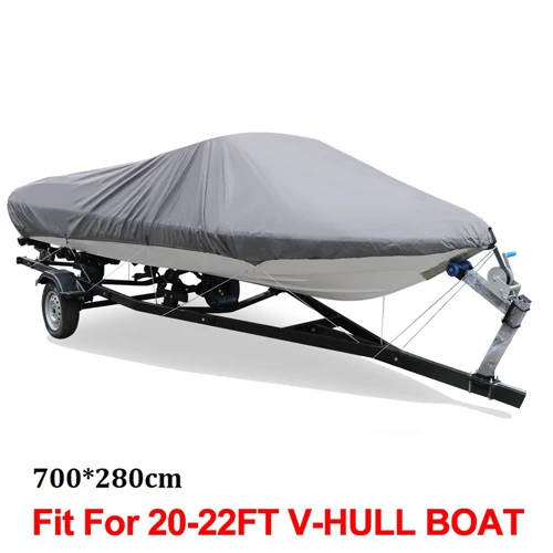 ボートカバー17-19 ftトレーラー可能210 Dライトハルカバー防水マリングレードOxfordファブリックVハルトライハルラナバウトボート用ストラップ付 (グレー) ボートカバー17-19 ftトレーラー可能210 Dライトハルカバー防水マリン