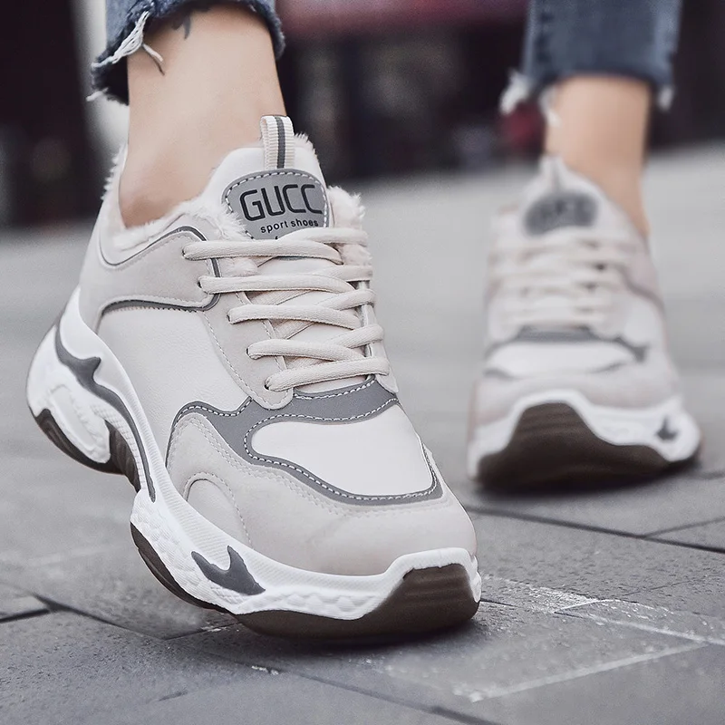 Beige YRRFUOT/женские кроссовки; теплая удобная обувь на резиновой подошве; женская обувь на плоской подошве; сезон осень-зима; zapatos mujer; модная обувь для женщин - Цвет: Beige