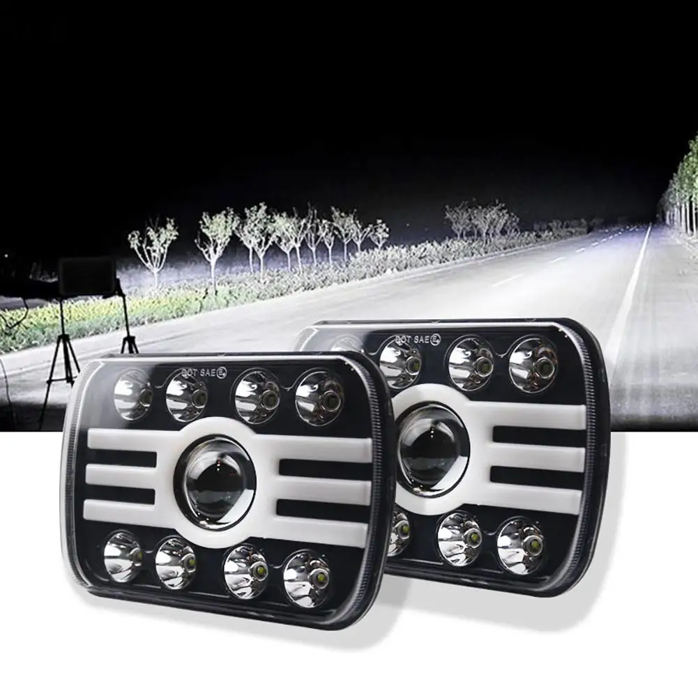 For 500 W 30000LM 7 inch LED Headlights 5X7/7X6 Led Beam Headlamp Angel eye(8 beads with lens) H Shape Led Headlight