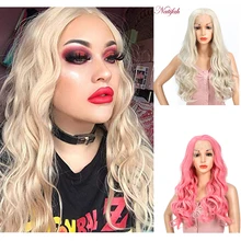 Natifah парики из искусственных волос на кружеве Длинные свободные волнистые парики розовые высокотемпературные синтетические волосы на кружеве парик для женщин Косплей