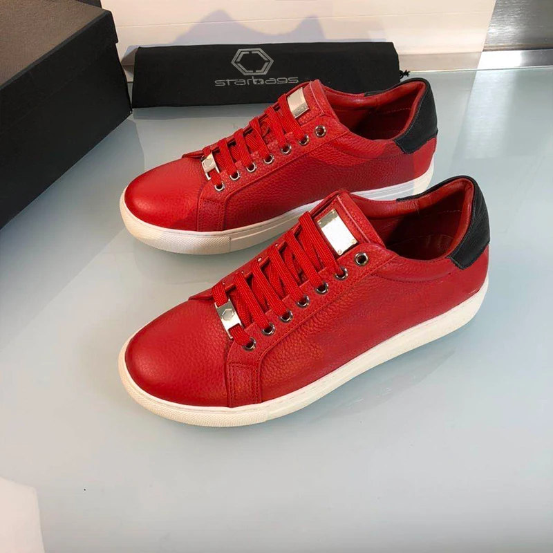 Starbags PP sports shoes Italian original skull hardware logo genuine leather flat sole men's shoes inner suede counter quality