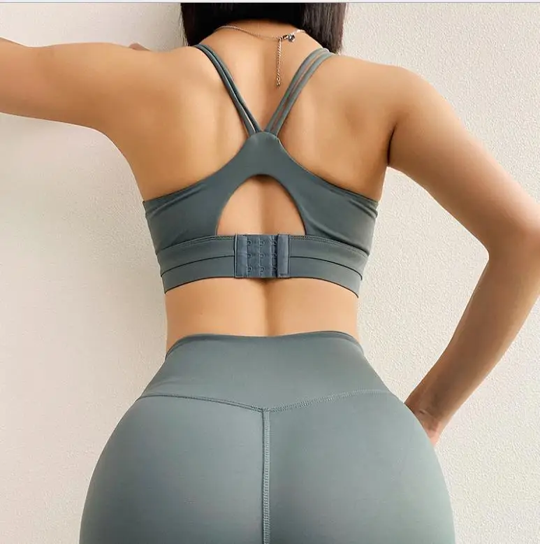 Grey Green Спортивный женский спортивный бесшовный бюстгальтер, Йога, однотонная майка с круглым вырезом, фитнес, пуш-ап, тренажерный зал, бег, ударопрочный, спортивная одежда для тренировки, Быстросохнущий жилет - Цвет: Grey Green