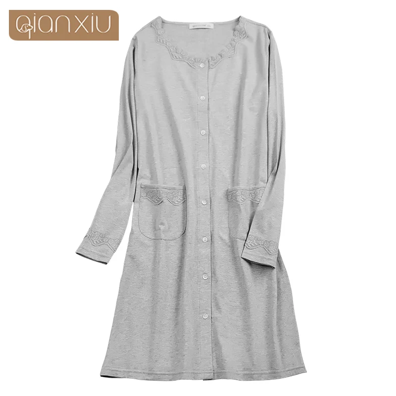 AQianxiu/Дамское Платье изготовлено из кружева и хлопка на осень - Цвет: gray