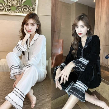 

Winter Pajama Sets Plus Size Nightgown Two-piece Sets Pleuche Pajama Nightwear Suits Cardigan Nighty Women's Sleepwear