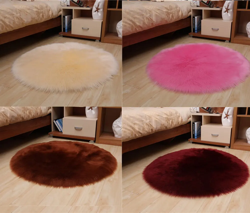 Sholisa лохматый пол коврики искусственный мех круглой формы 6 см ворс Пушистый Ковер для гостиной спальни Морской набор домашний декор