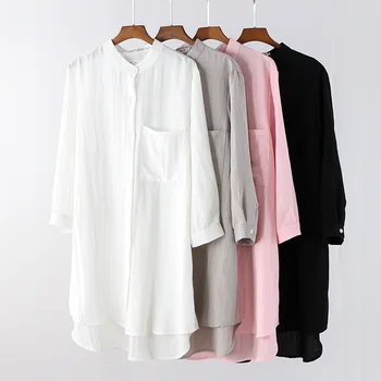 

2019 summer sun protection clothing long cotton shirt female stand collar coat large version