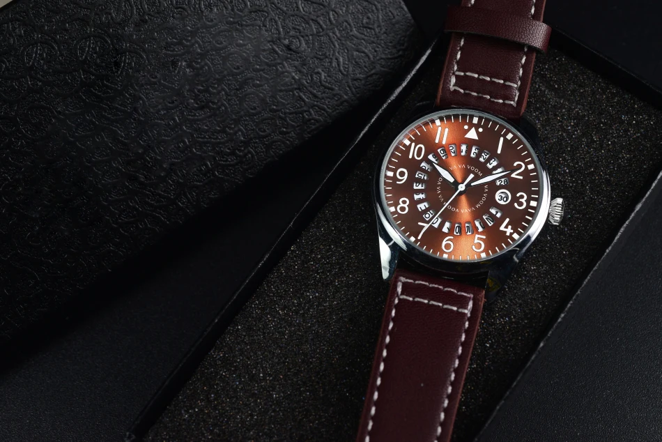 Airplane Sports Military Blue Dial Pilot Calendar Men Wristwatch Chronograph Fashion Casual Brand Army Brown Leather Watches