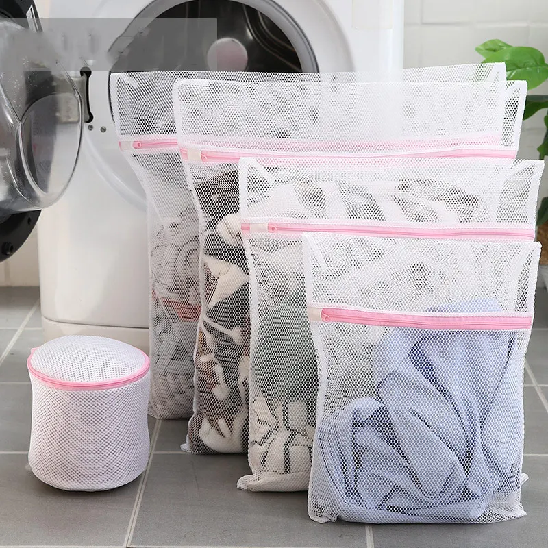 Portable Laundry Basket Clothes Laundry Basket Bag Mesh Net Home Drawstring Bag 