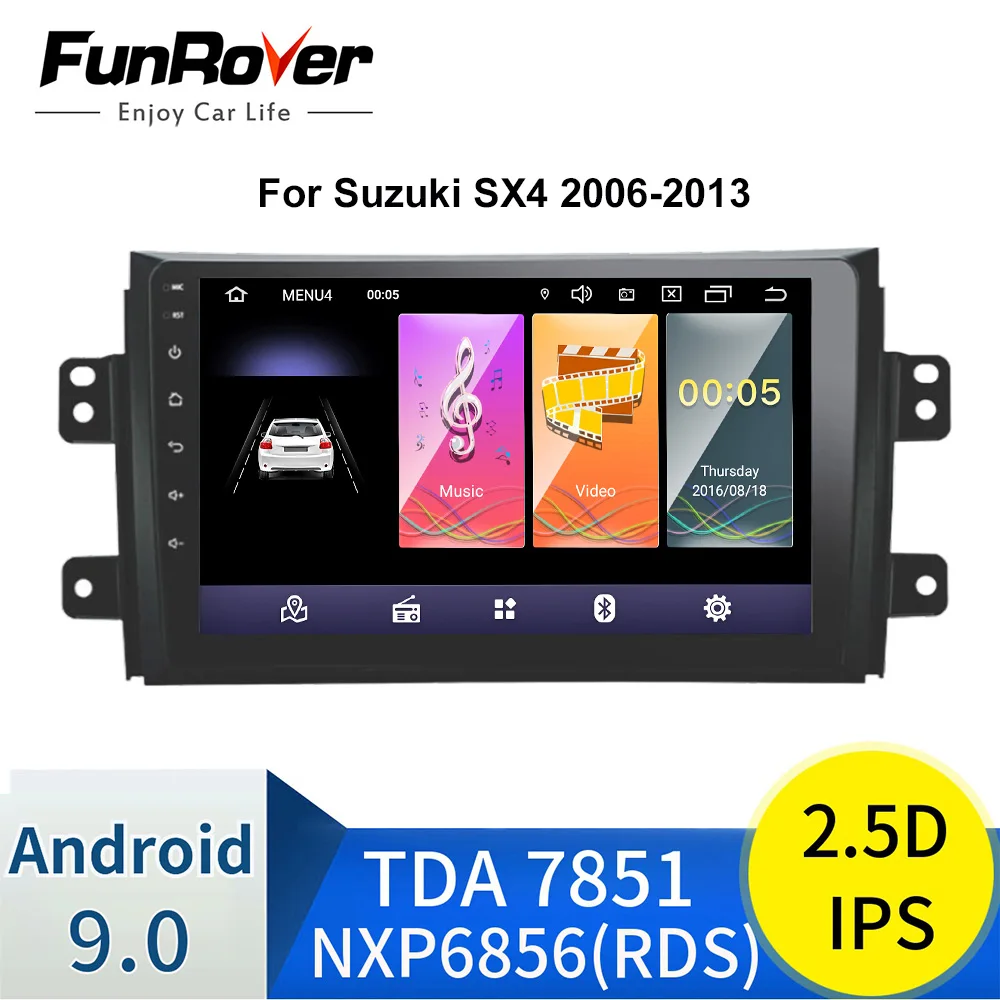 Funrover android 9,0 2.5D+ ips автомобильное радио gps-навигация, dvd-плеер для Suzuki SX4 2006-2013 Автомобильный мультимедийный аудио плеер четырехъядерный