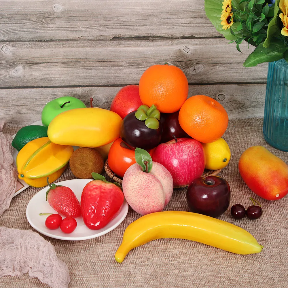 

24Types Simulation Fruits Food Model Artificial Apple Orange Fake Peach Lemon Desktop Ornament Home Decor Party Wedding Supplies