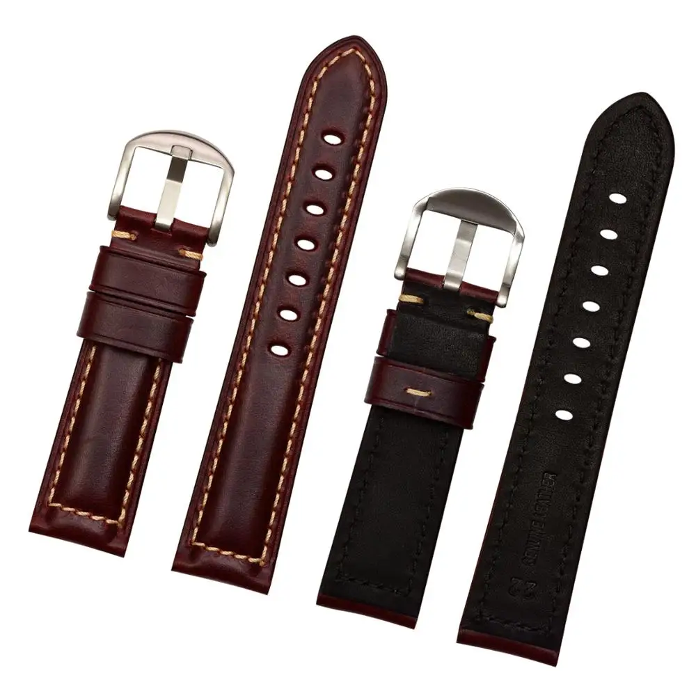 wine red BEAFIRY кожаный ремешок для часов 19 мм 20 мм 21 мм 22 мм 23 мм 24 мм Ремешки для наручных часов коричневый для мужчин и женщин Wirstband - Цвет ремешка: wine red