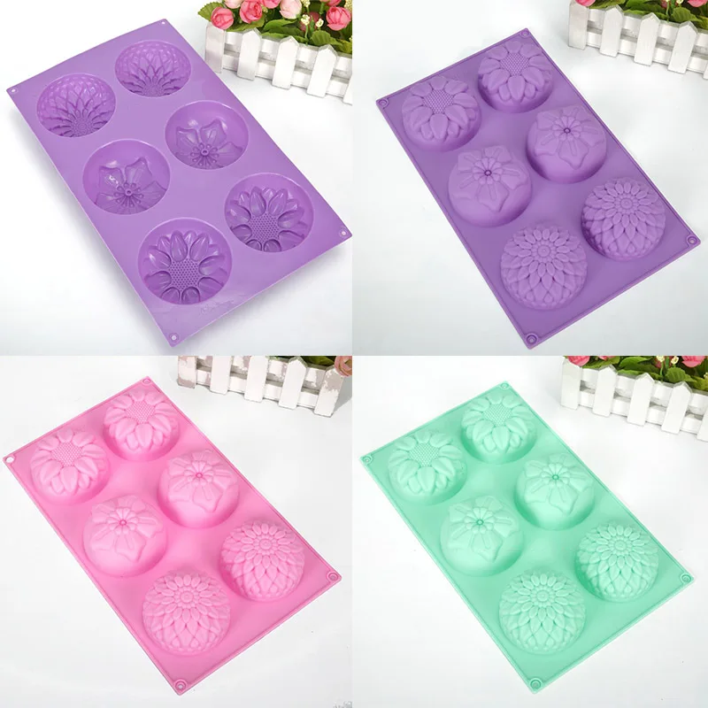 6 Cavity Flower Shaped Silicone DIY Soap Mould Fondant Cake Mold Handmade Soap Mold Sugar Chocolate Bakeware Baking Tool