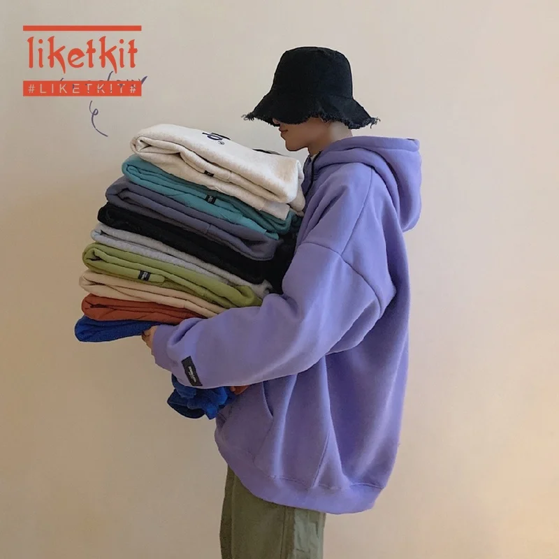 Liketkit, зимние толстовки с капюшоном для мужчин, с буквенным принтом, большие размеры, флисовый теплый пуловер с капюшоном, простой стиль, свободная уличная одежда, 10 цветов