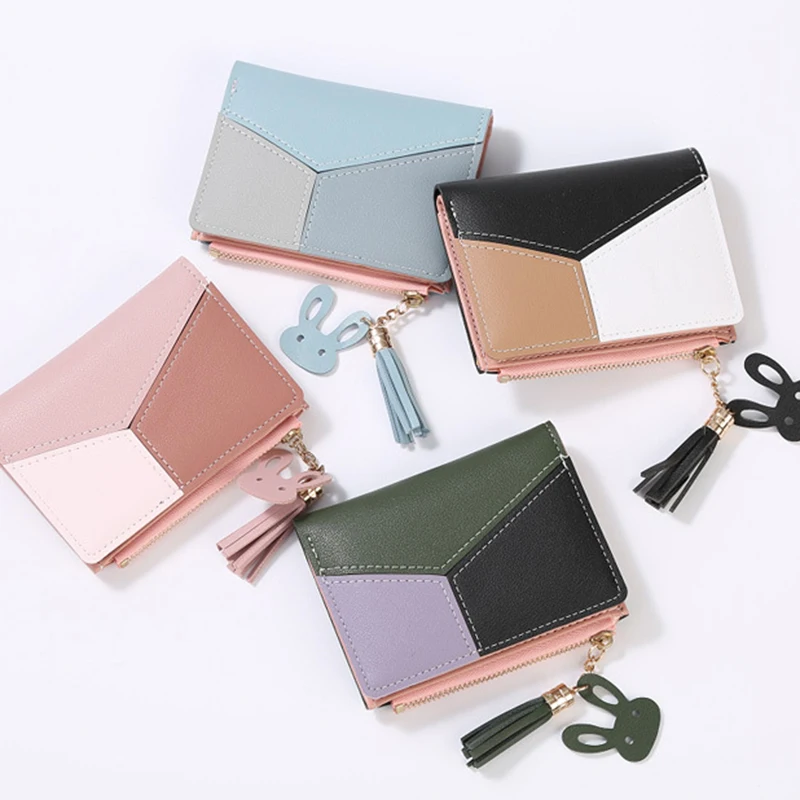 

Geometric Women Cute Pink Wallets Pocket Purse Card Holder Patchwork Wallet Lady Female Fashion Short Coin Burse Money Bag