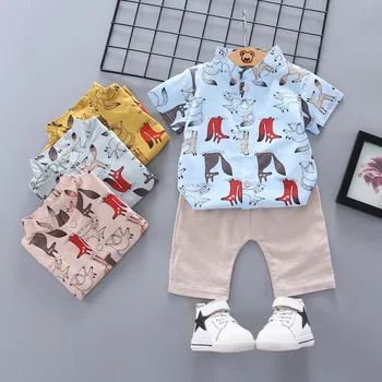 

2019 Summer Toddler Boys Party Gentleman Formal Suit Cotton half sleeve Shirt+Shorts Pants solid Outfits 6M-4Y