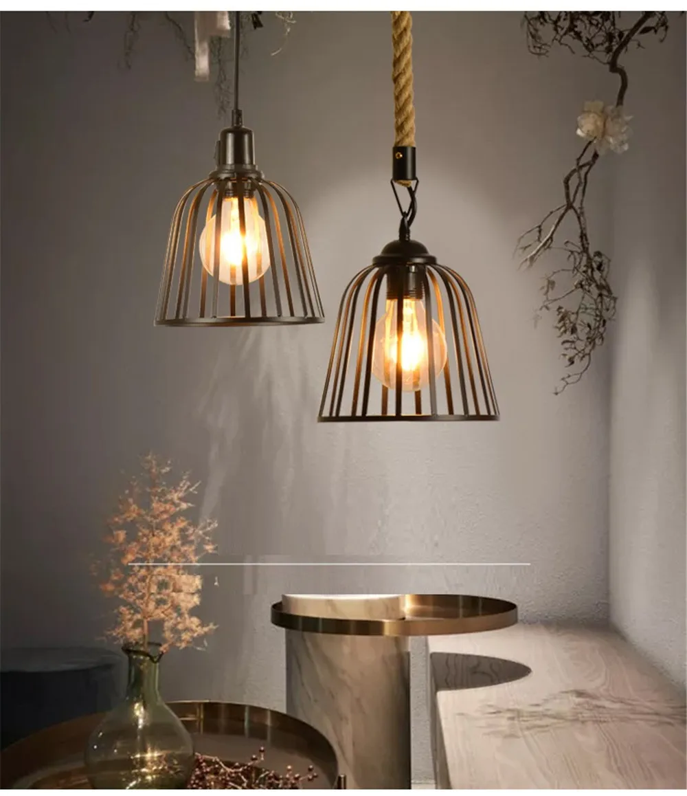Nordic Design LED Pendant Lamp Loft Decor Edison Industrial Vintage Hemp Rope Iron Hanging Light Dining Room Home Lighting (20)