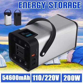 

200W Power Bank 54600mAh Portable Solar Generator Energy Storage Mobile Power Supply 110/220V Outdoor UPS Battery Charge Storage