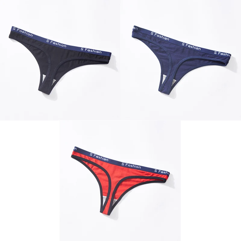 Underwear Woman Cotton Panties Sexy Solid Thongs G-string T-back Sports Soft Cotton Woman Panties Underwear 3 Pieces Aofeiqike - Цвет: black blue red