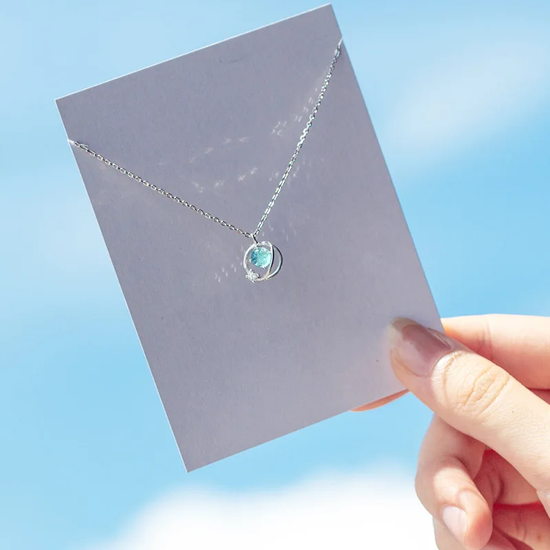

100% Real 925 Sterling Silver Fine Necklaces Pendants Studded Crystal Trend Sweet Circle Planet Short Collar Bone Chain Jewelry
