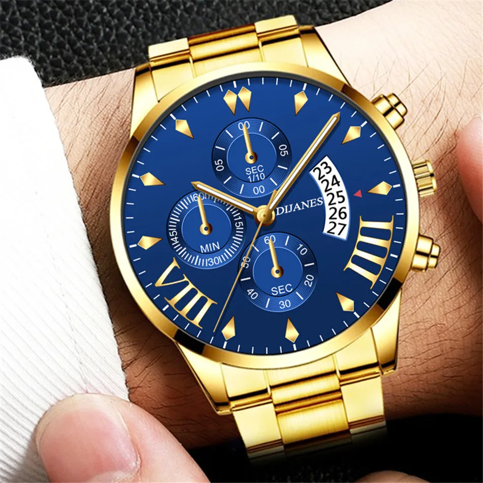 New Men Business Stainless Steel Quartz Wristwatch Fashion Mens Watches Calendar Date Clock Man Silver Bracelet Male Watch