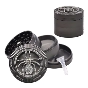 

Zinc Alloy Manual Tobacco Grinder with Creative Rhinstones Spider Design 4 Layers Metal Vanilla Herb Crusher with Pollen Catcher