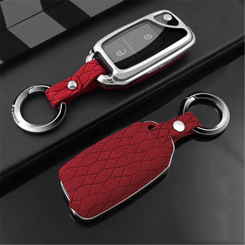 A-red Флип Меховой чехол для ключа автомобиля для VW Bora Jetta POLO Passat Skoda octevia A5 Fabia seat Leon Golf-7 Tiguan-L Gte аксессуары - Название цвета: A-red