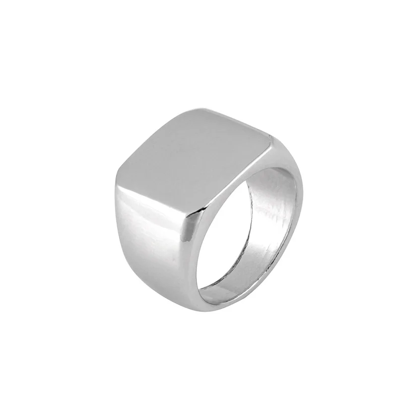 H: HYDE, бренд, простое черное/золотое/серебряное квадратное кольцо для мужчин, ширина печатки, полированные кольца на палец, Ювелирное кольцо в стиле панк, размер 6-12 - Цвет основного камня: Silver