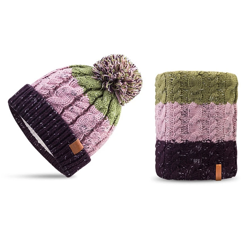 Pink Hat and Scarf Aonijie Wool Knitted Hat Scarf Thick Winter Warm Cap Adult Kids Outdoor Camping Hiking Skiing M28 M29 - Цвет: Pink Hat and Scarf