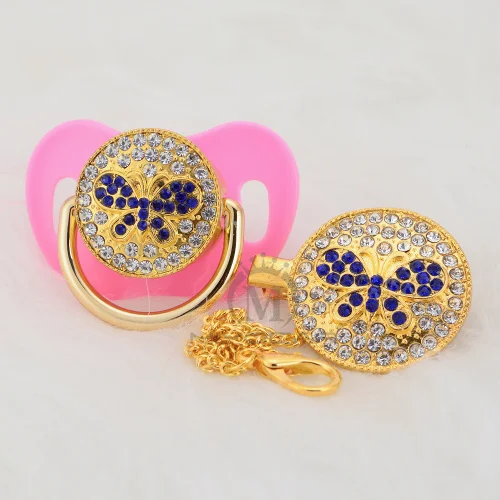 MIYOCAR Bling blue butterfly набор сосок и клипсов, держатель на цепочке, блестящая Соска с бабочкой, уникальный дизайн, ABBF-1 - Цвет: ABBF-3-1  6-18M