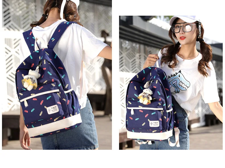 3 Pcs Printing Canvas School Bag for Teenagers Girls New 2019 Fashion Floral Backpacks College Large Capacity Laptop Travel bags (12)