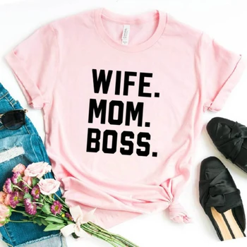 

ZHIJING WIFE MOM BOSS Letters Print Men Women tshirt Cotton Casual Funny t shirt For Lady Girl couples Top Tee plus size