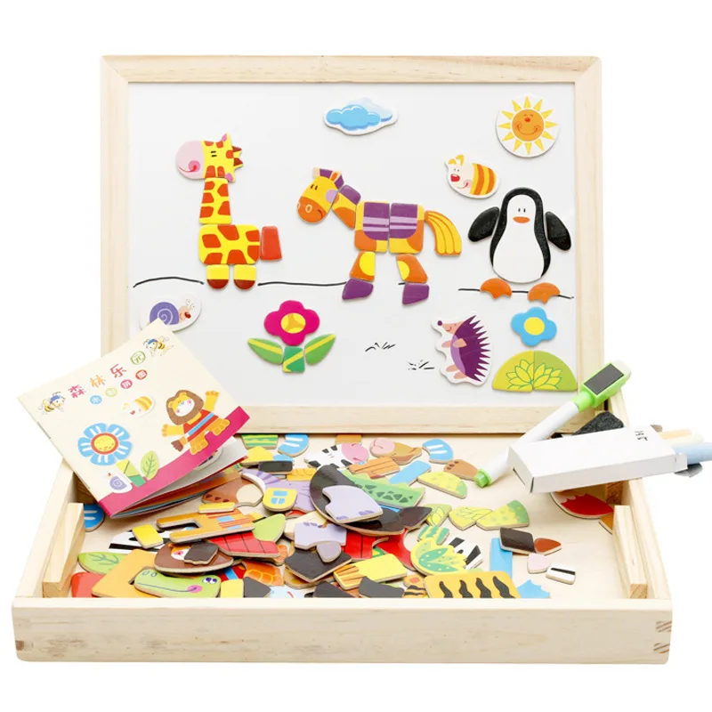 

MWZ Children Wooden Double-Sided Sketchpad Animal Magnetic Joypin Jigsaw Puzzle CHILDREN'S Early Education Toy Jigsaw Puzzle