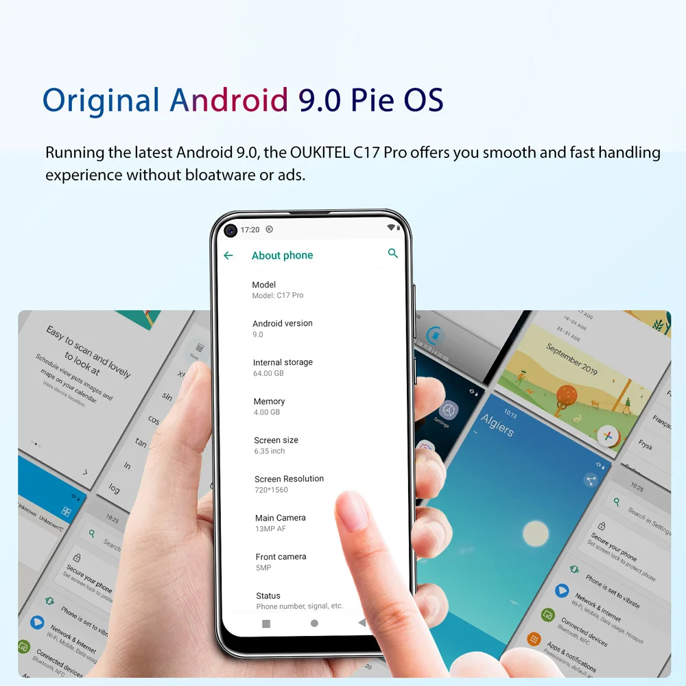 Мобильный телефон Oukitel C17 Pro, 6,35 дюймов, 19:9, Android 9,0, MT6763, четыре ядра, 4 ГБ, 64 ГБ, 3900 мАч, 13 МП, разблокированный смартфон с функцией распознавания лица, 4G