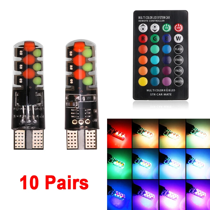 10 пар Новый Универсальный Автомобильный светодиодный RGB T10 W5W 6smd 194 168 501